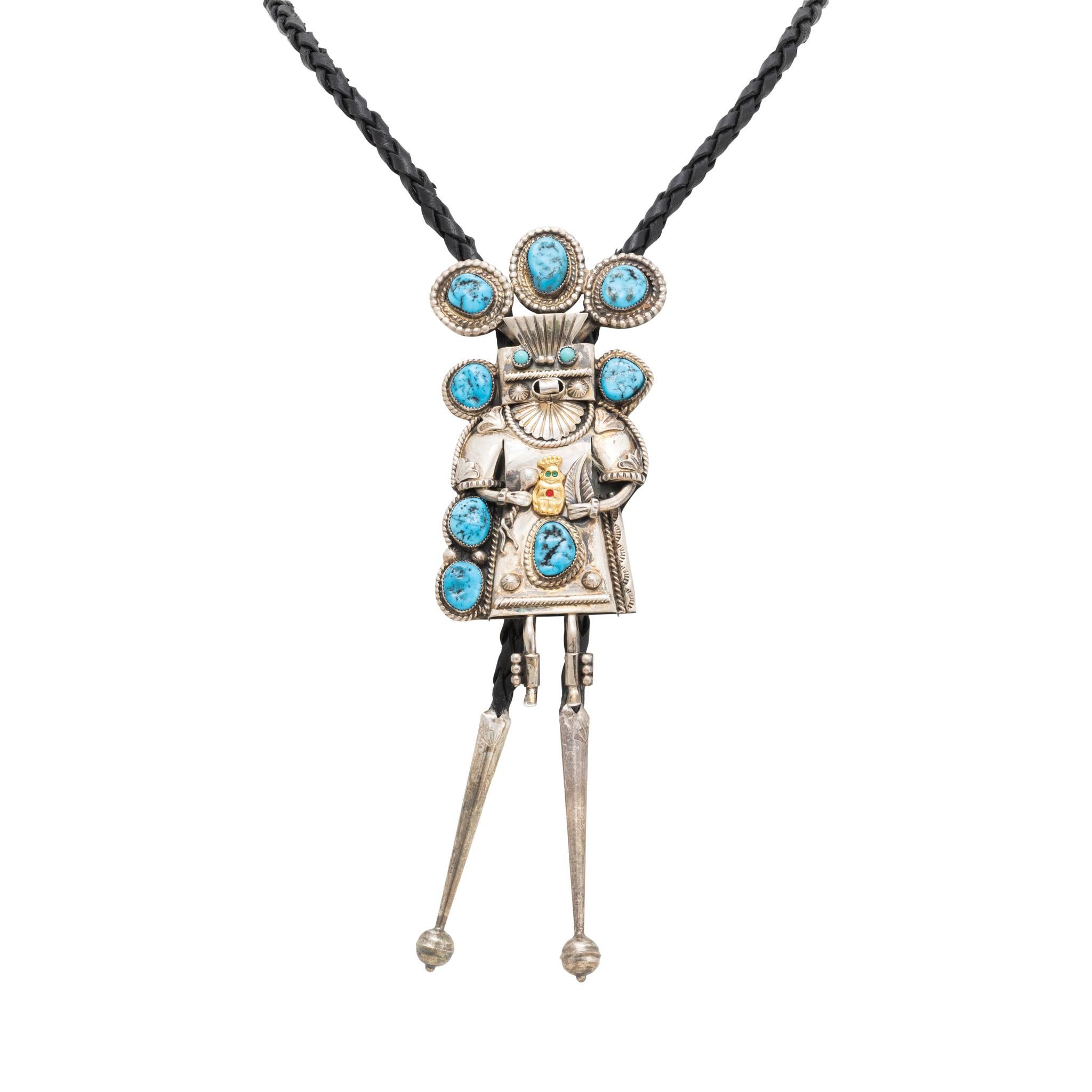 Taglio ovale Bolo Kachina in turchese Navajo in vendita