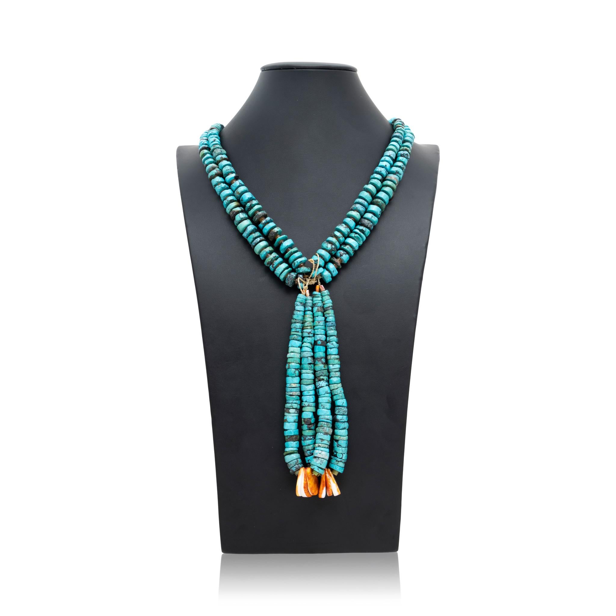 Native American Navajo Indian turquoise and heishe Jacla with spiney oyster corn.  Jacla is Navajo for 
