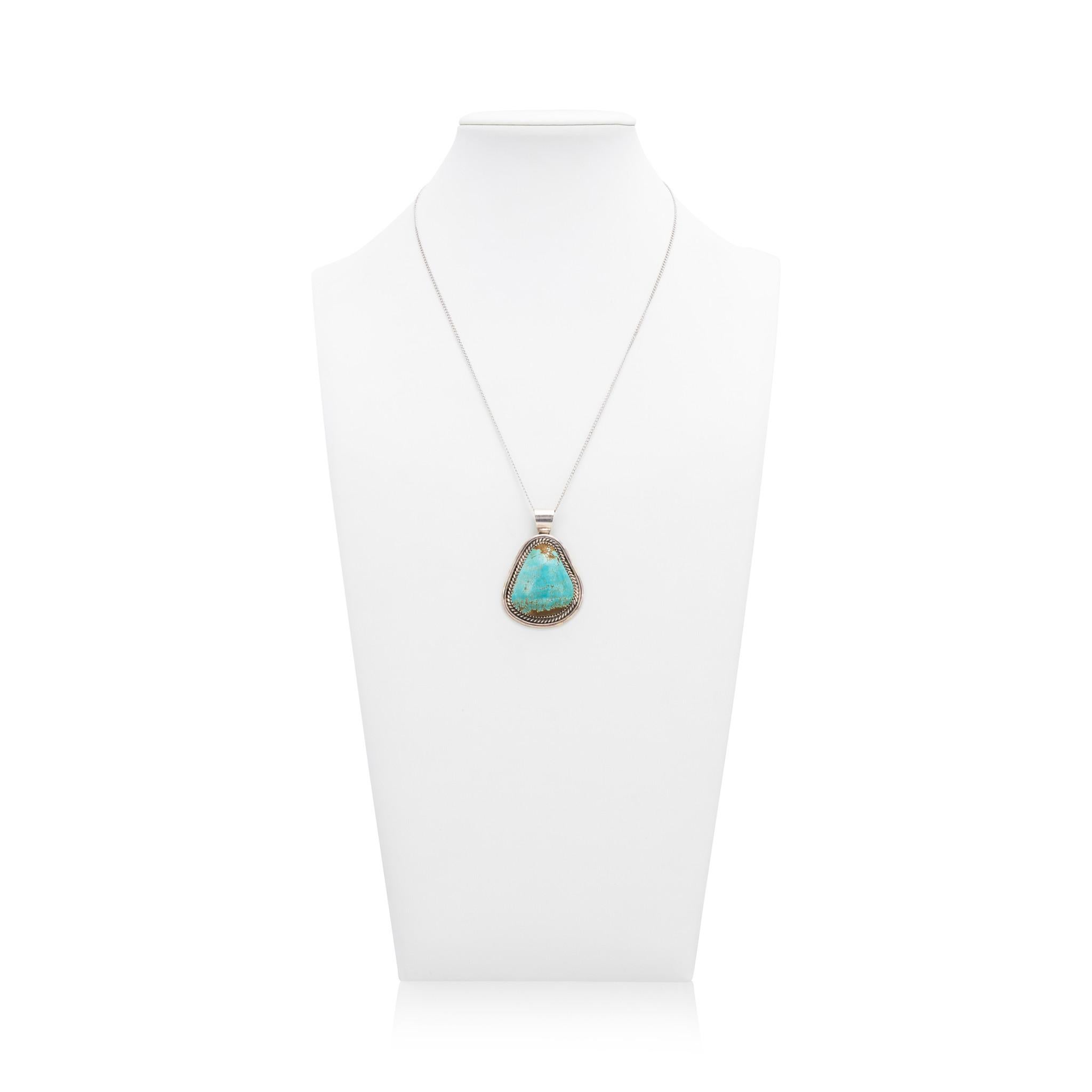 Oval Cut Navajo Turquoise Pendant Necklace