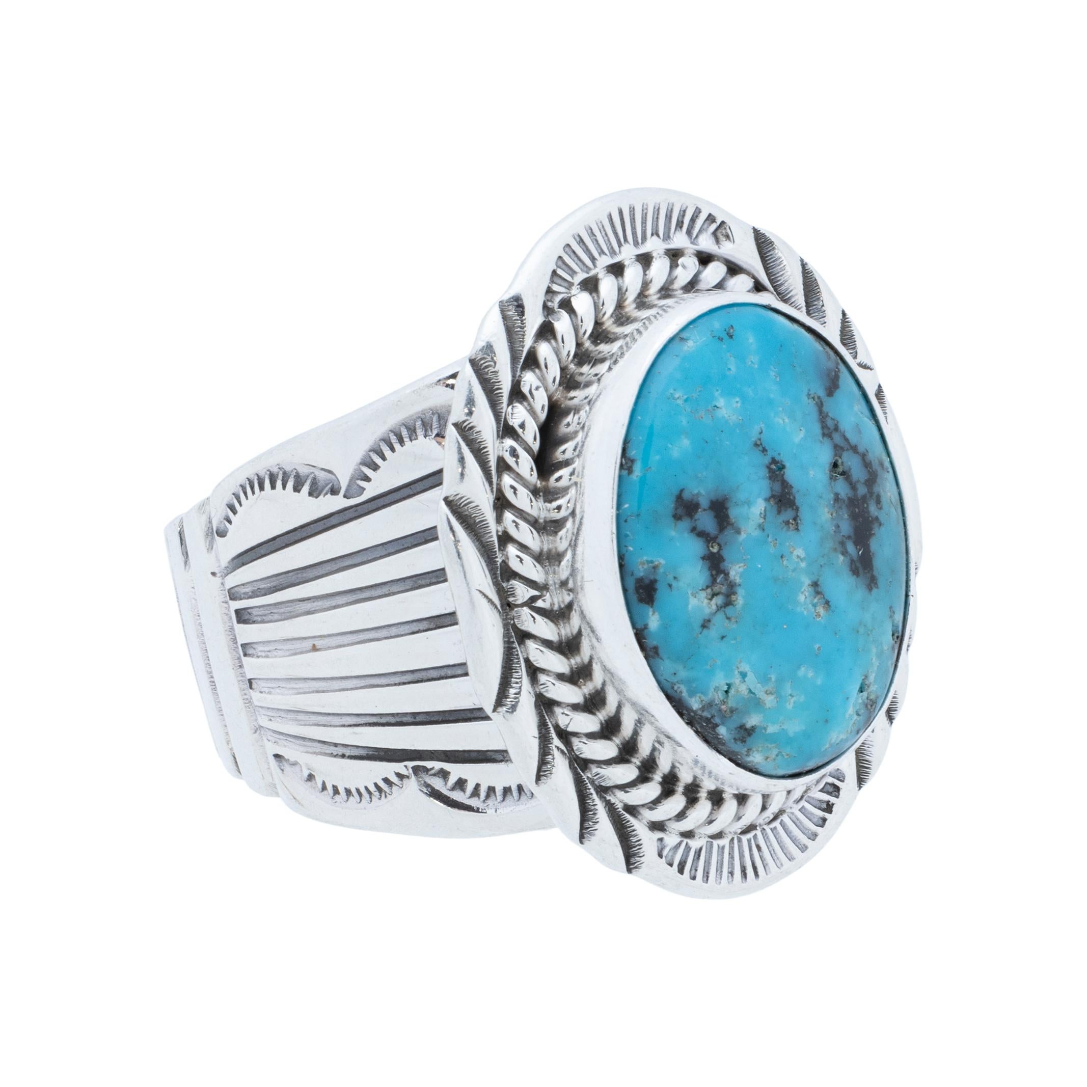 Old Mine Cut Navajo Turquoise Ring For Sale