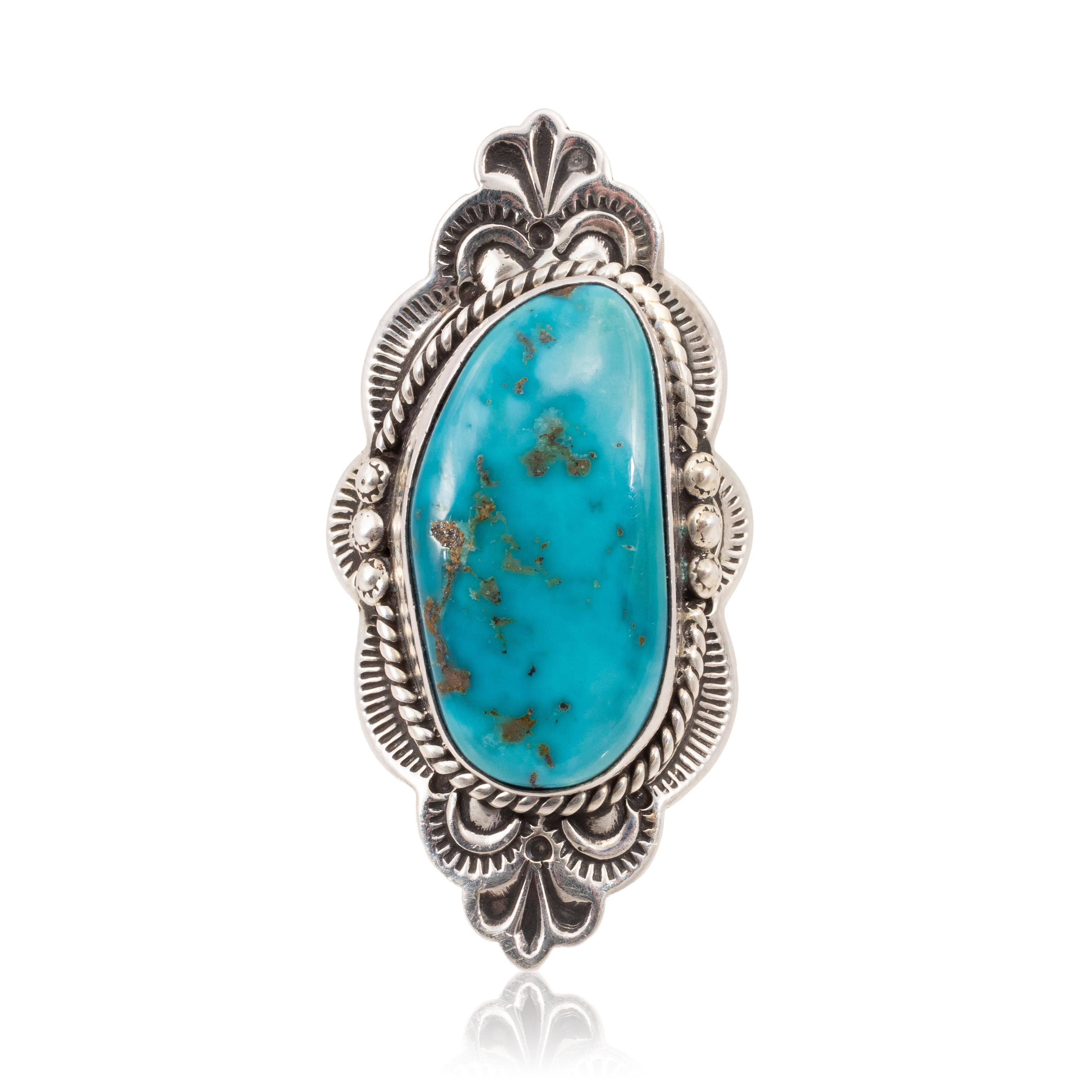 Old Mine Cut Navajo Turquoise Ring For Sale