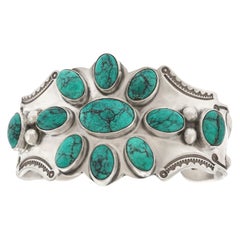 Vintage Navajo Turquoise-Set Sterling Cuff Bracelet