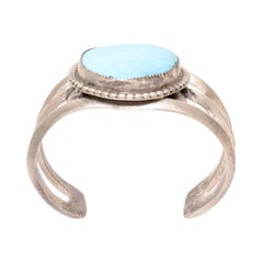 Navajo Turquoise Slab Sand Cast Cuff Bracelet