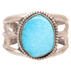 Navajo Turquoise Slab Sand Cast Cuff Bracelet