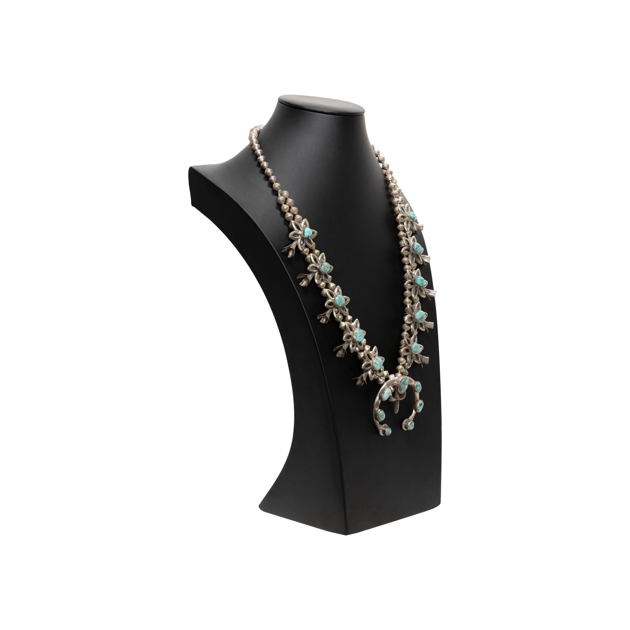 Old Mine Cut Navajo Turquoise Squash Blossom For Sale