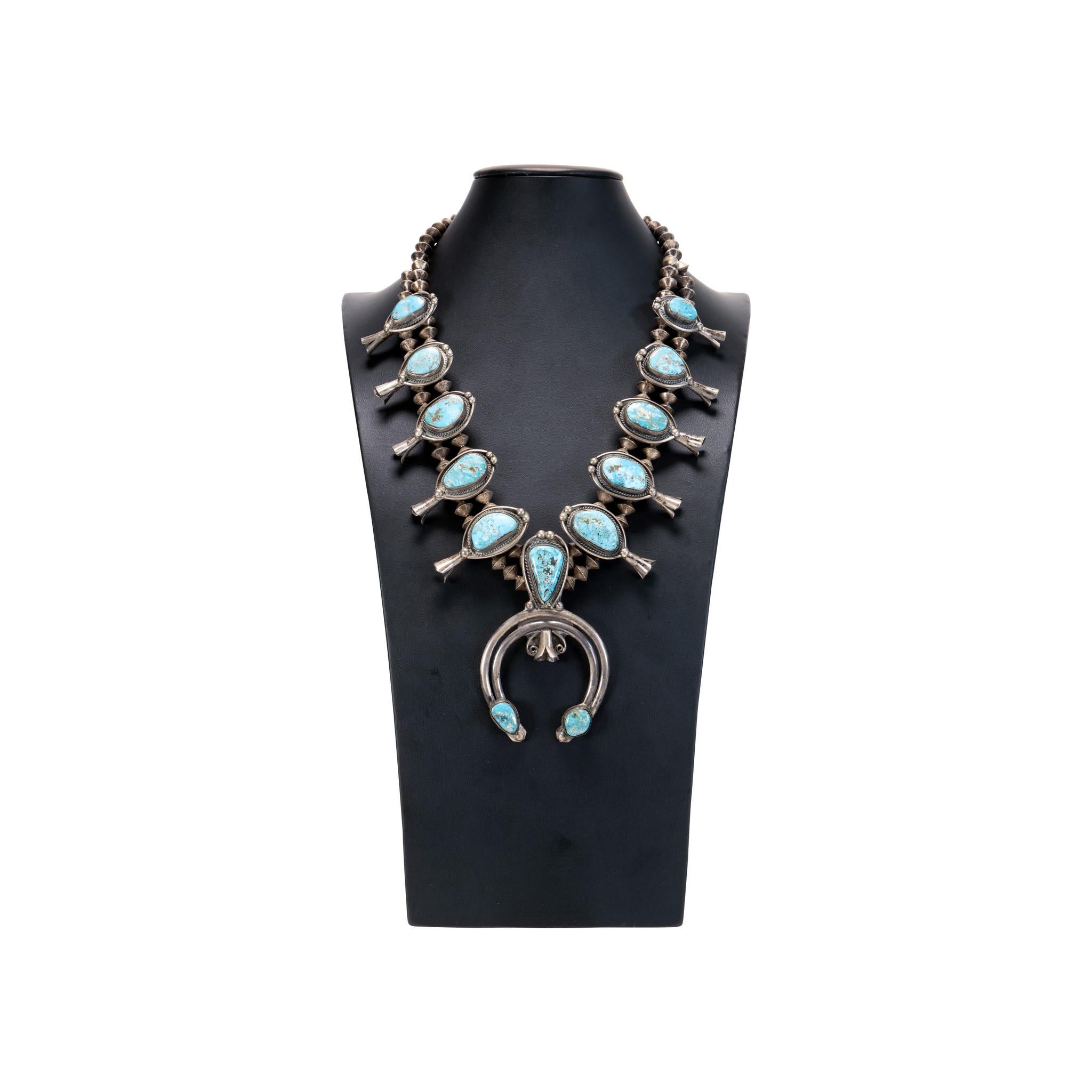 Old Mine Cut Navajo Turquoise Squash Blossom