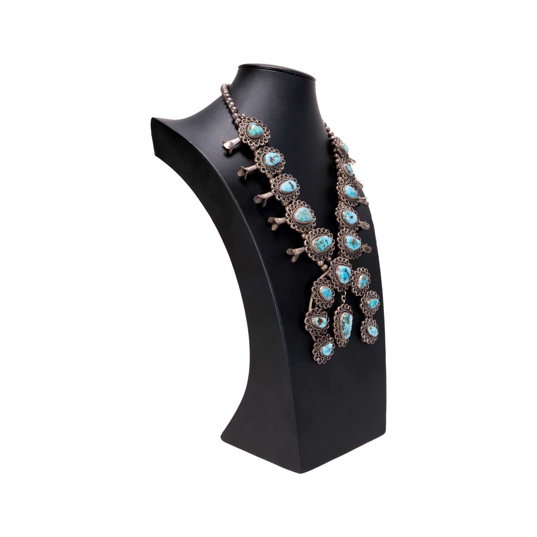 Old Mine Cut Navajo Turquoise Squash Blossom For Sale