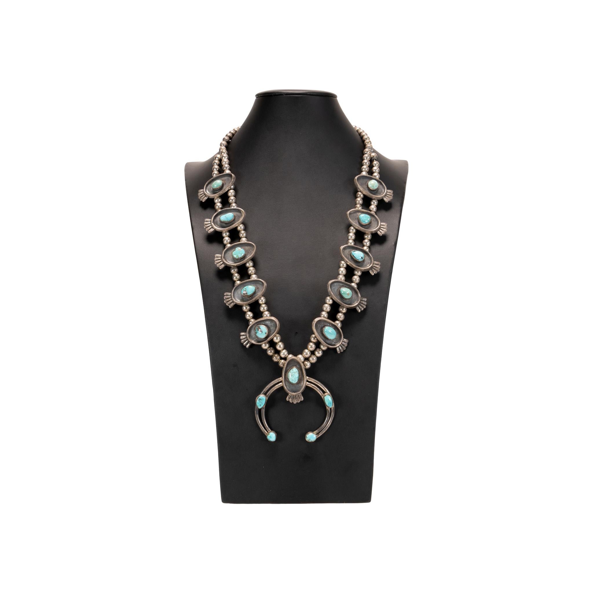 Navajo Turquoise Squash Blossom In Good Condition For Sale In Coeur d Alene, ID