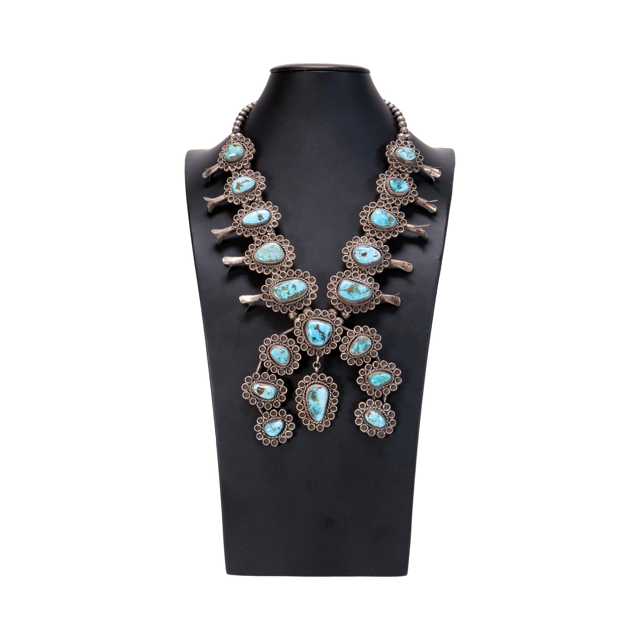 Navajo Turquoise Squash Blossom In Good Condition For Sale In Coeur d Alene, ID