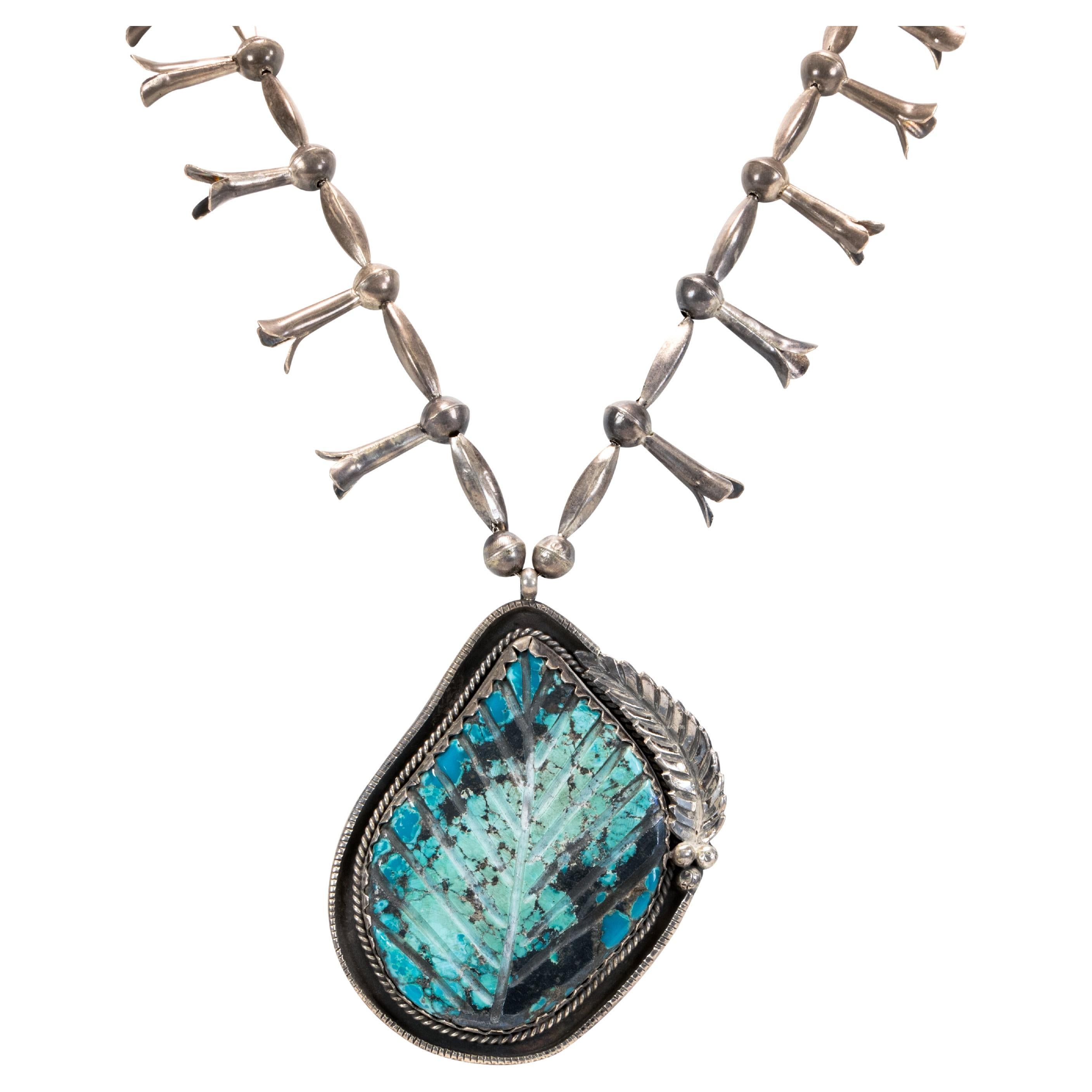 Navajo Turquoise Squash Blossom Inspired Necklace