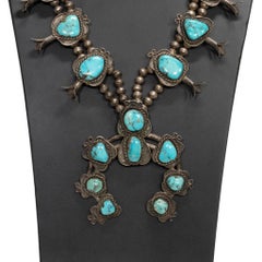 Navajo Turquoise Squash Blossom Necklace