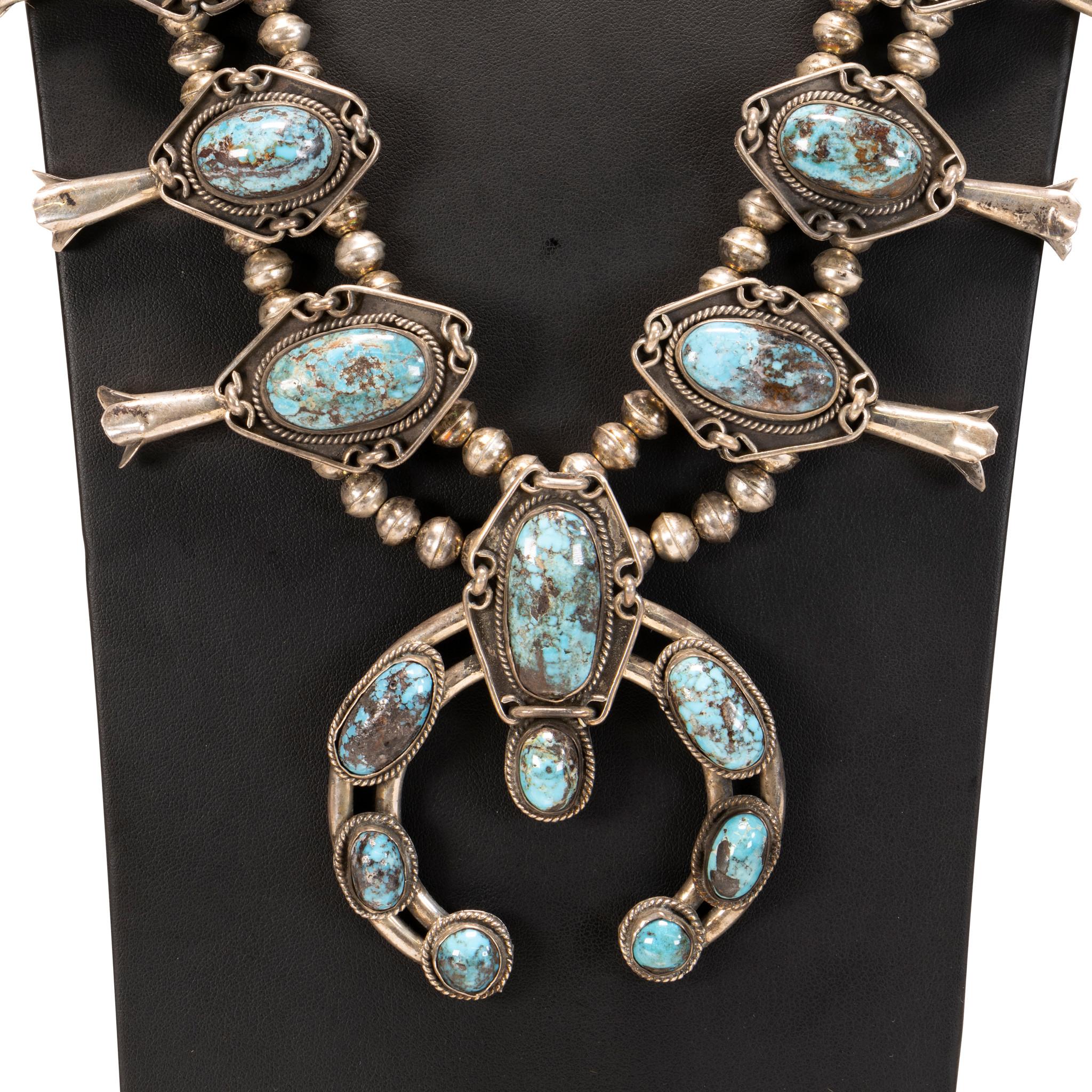 Native American Navajo Turquoise Squash Blossom Necklace