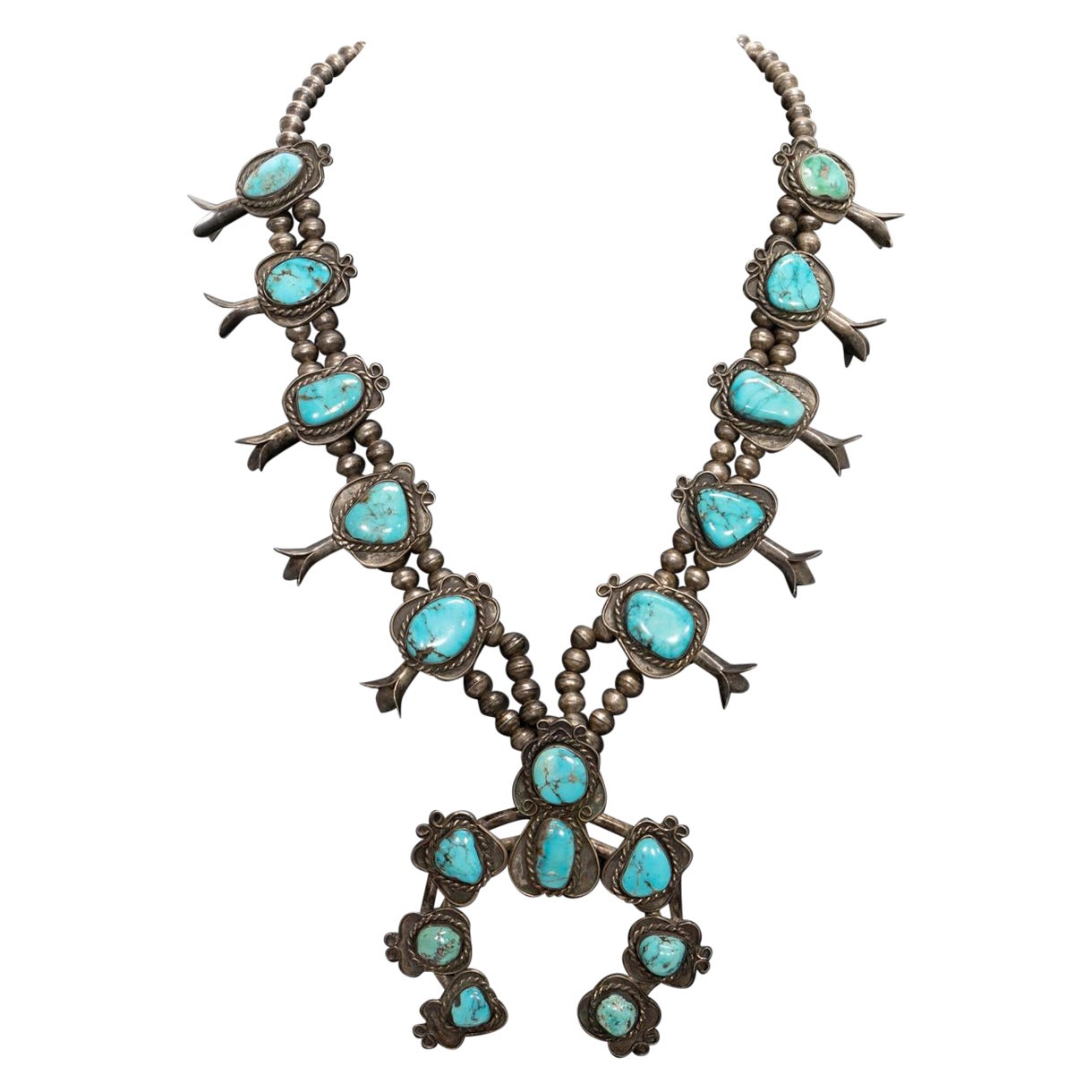 Navajo Turquoise Squash Blossom Necklace