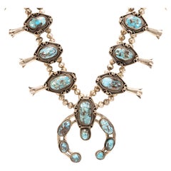 Navajo Turquoise Squash Blossom Necklace