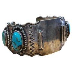Navajo Turquoise & Sterling Silver Watchband Cuff by Alberto Contreraz