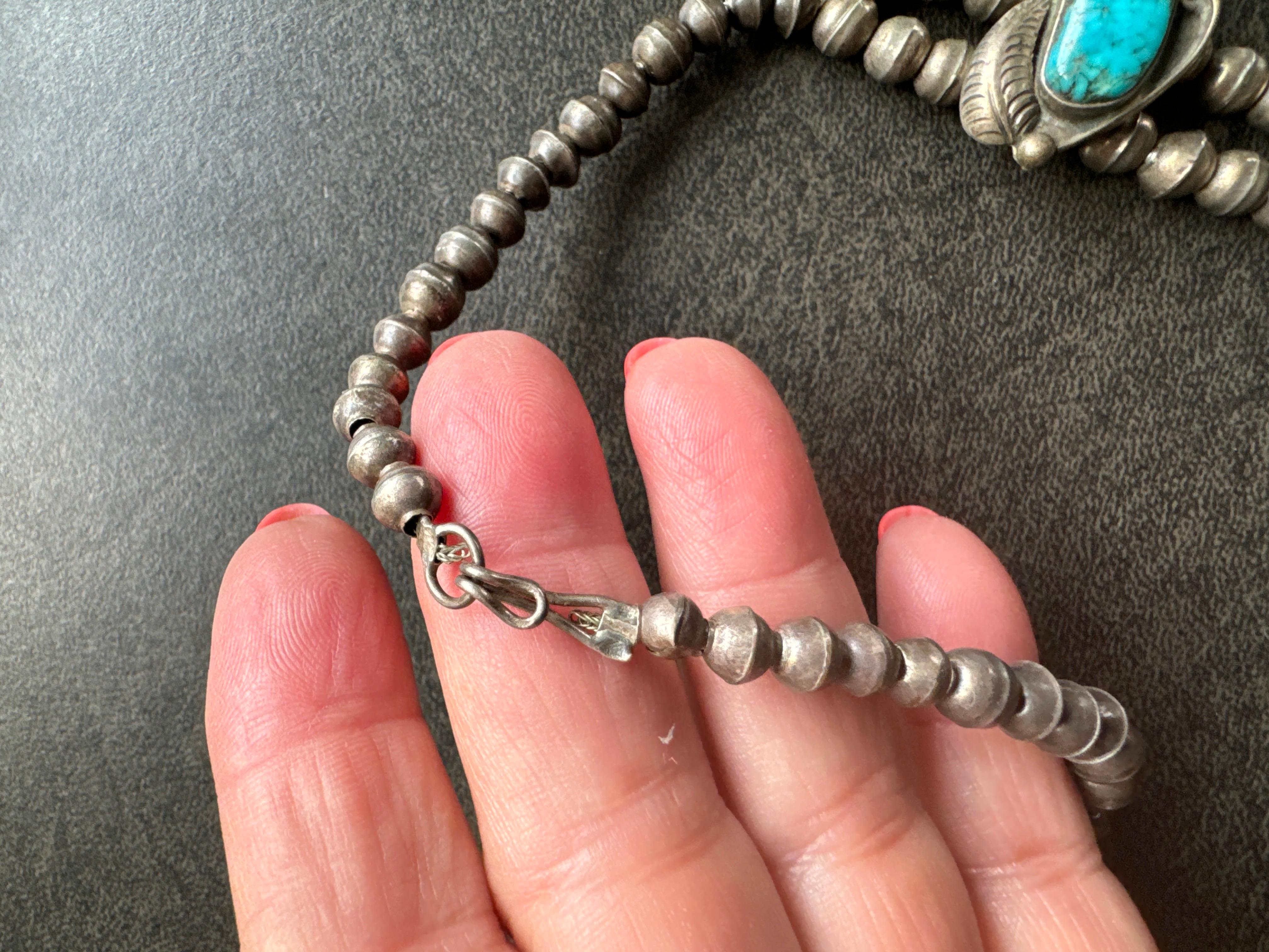 Navajo Turchese Sterling Squash Blossom Old Pawn in vendita 6