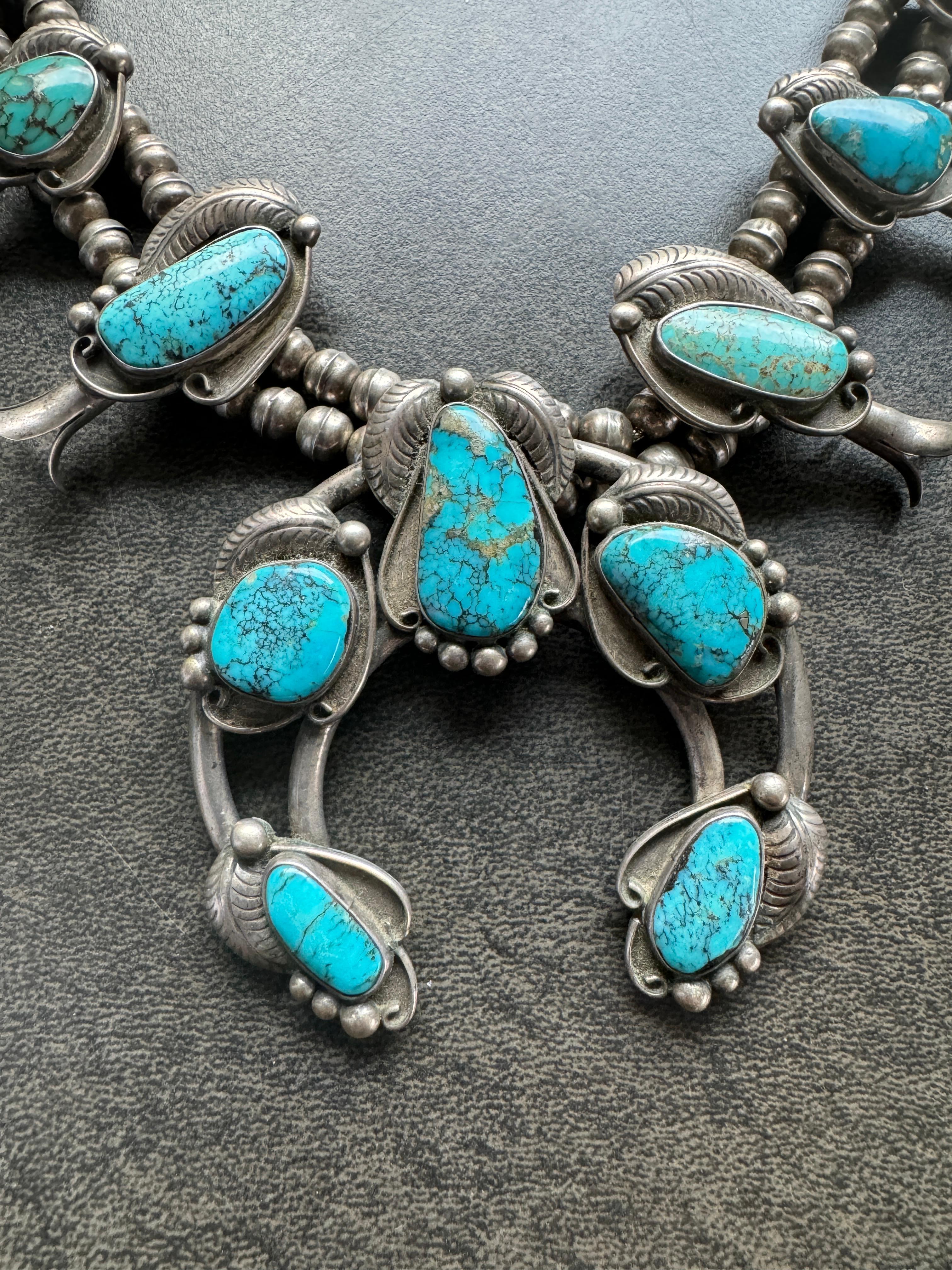 Navajo Turchese Sterling Squash Blossom Old Pawn in vendita 3