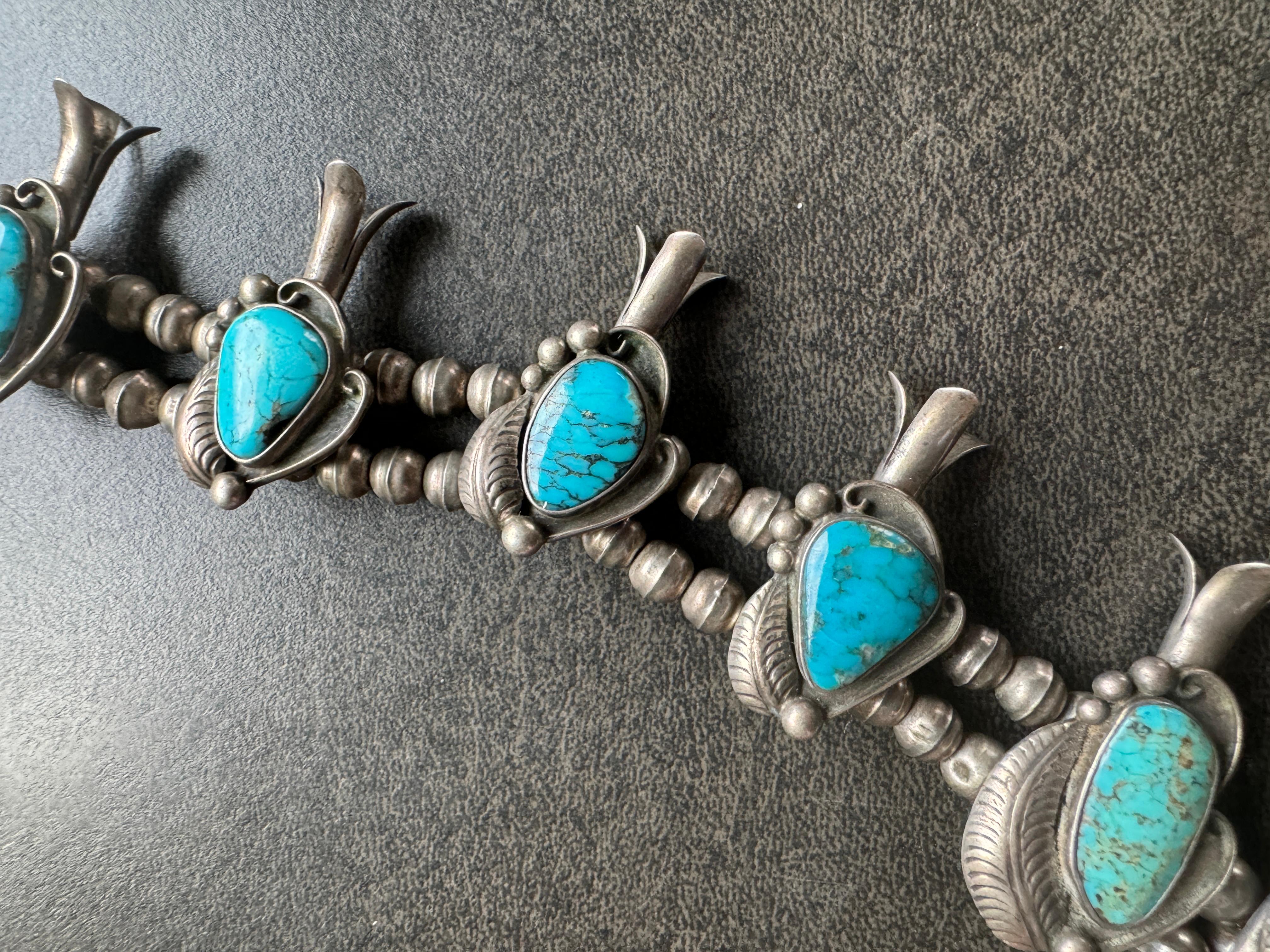 Navajo Turchese Sterling Squash Blossom Old Pawn in vendita 4