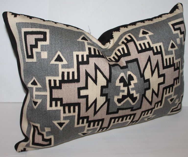 Hand-Crafted Navajo Two Grey Hills Indian Weaving Pillow For Sale