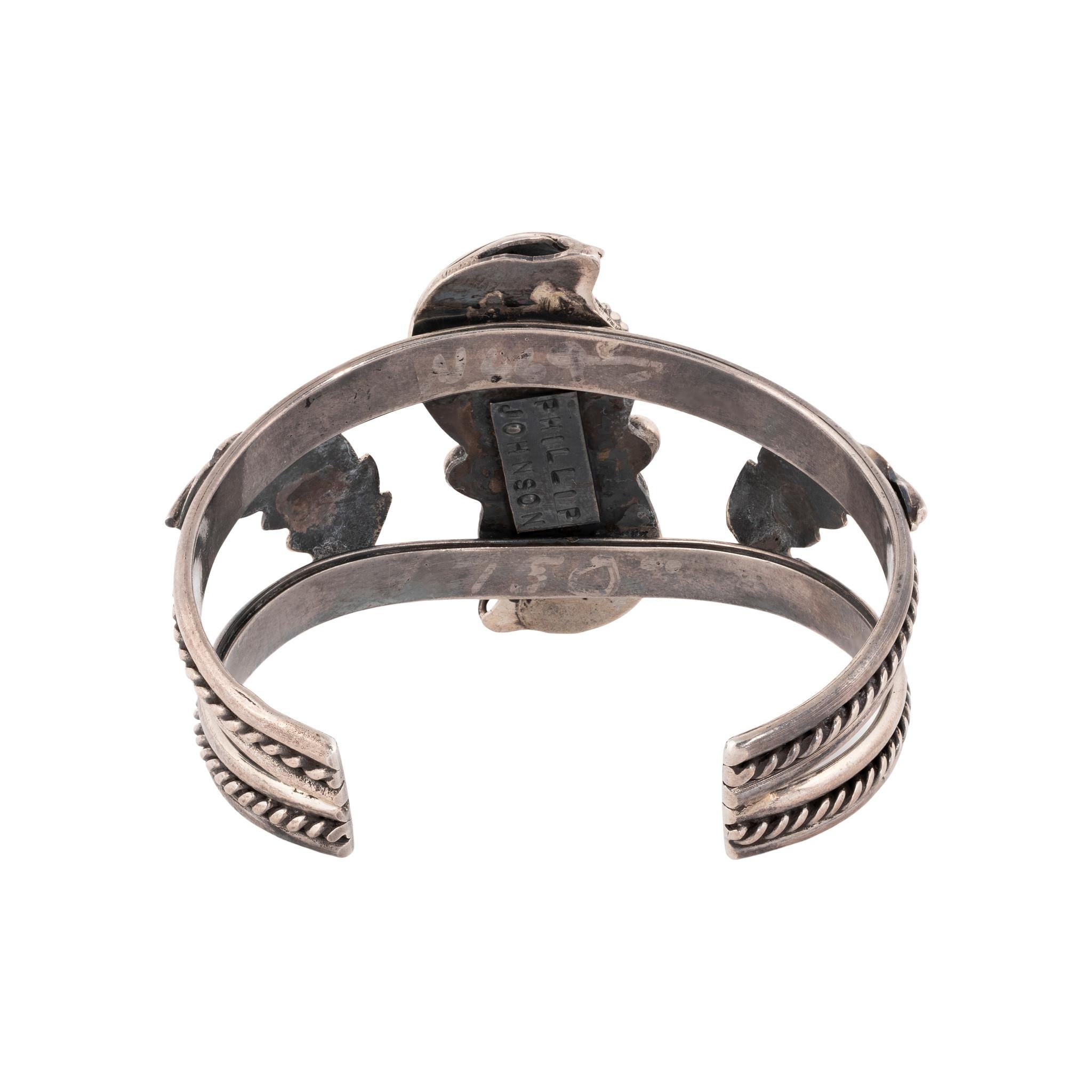 Nativo americano Bracciale Navajo con due pietre di turchese e argento sterling in vendita
