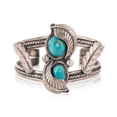 Bracciale Navajo con due pietre di turchese e argento sterling