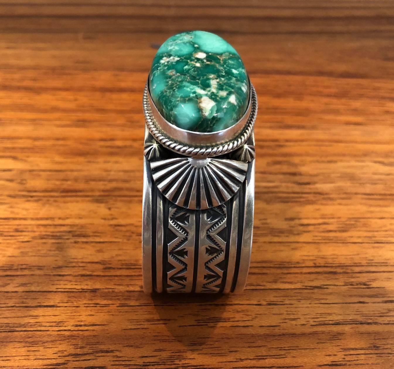 Native American Navajo Variquoise / Turquoise & Sterling Silver Cuff Bracelet by Delbert Gordon