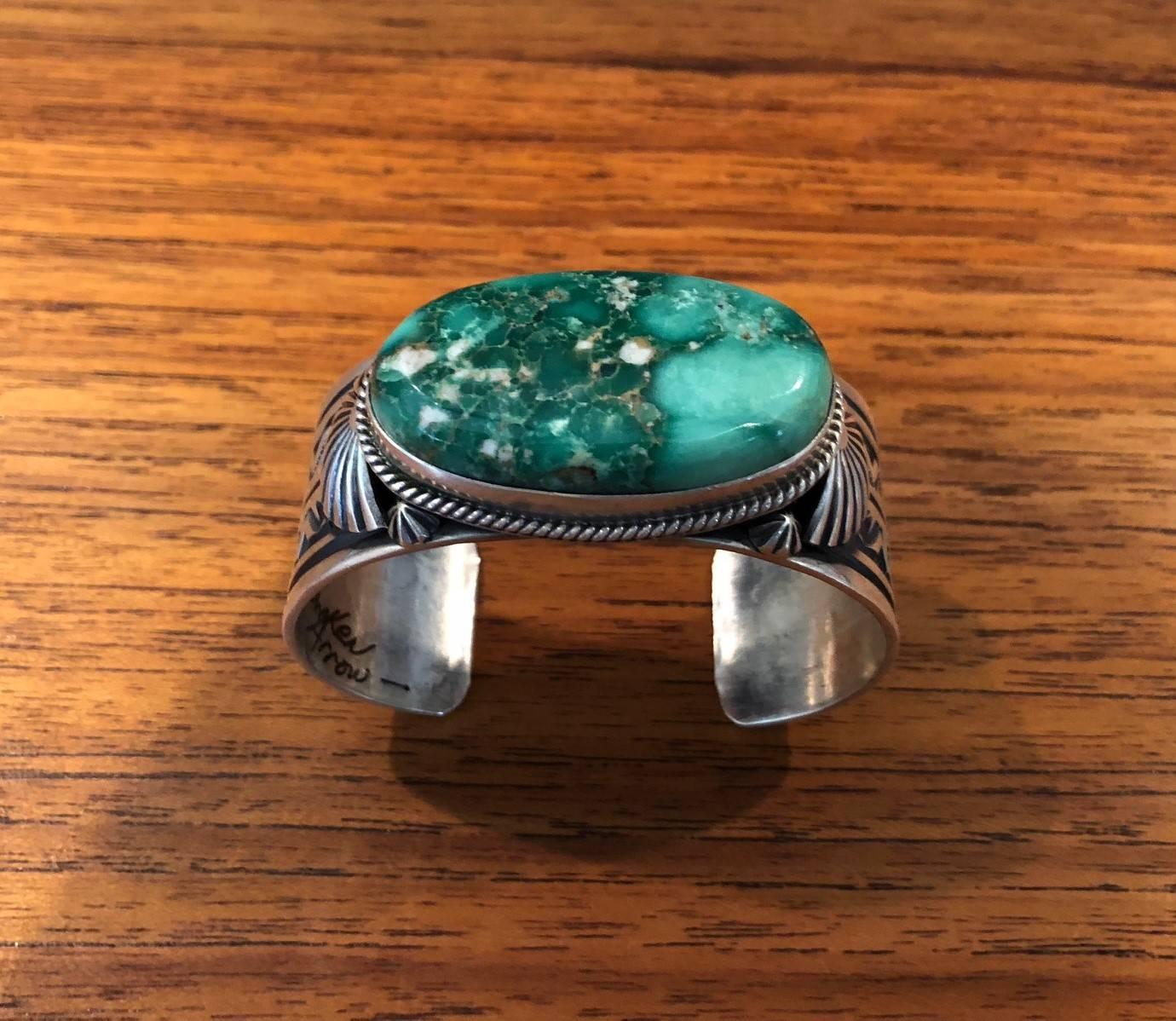 Navajo Variquoise / Turquoise & Sterling Silver Cuff Bracelet by Delbert Gordon In Excellent Condition In San Diego, CA