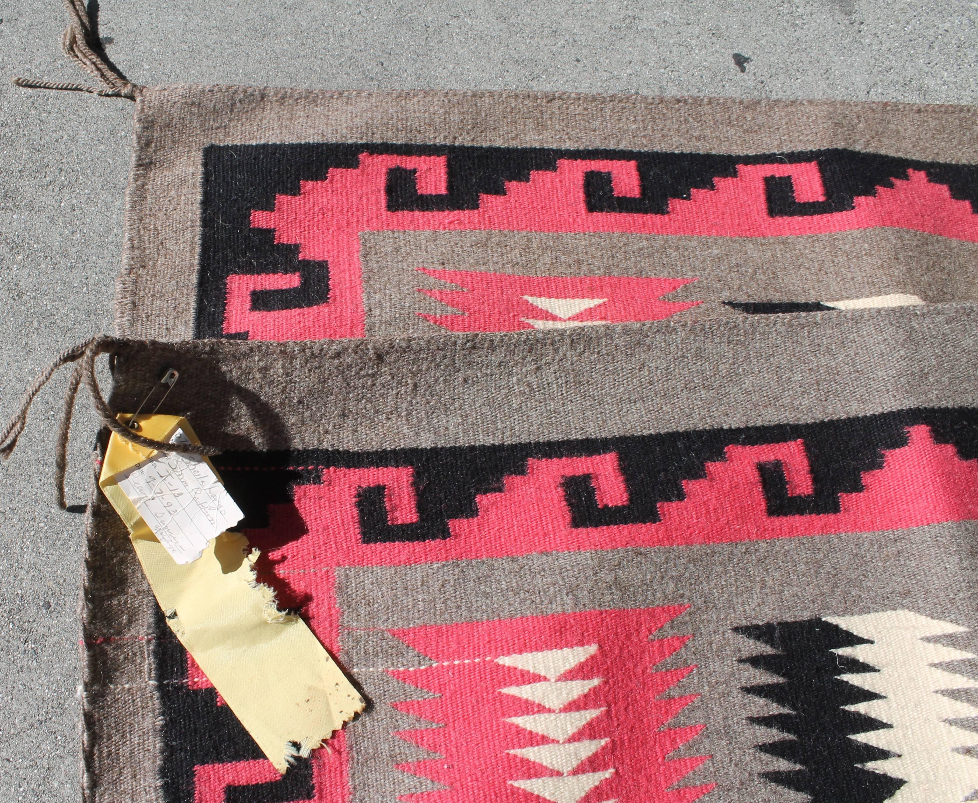 20th Century Navajo Indian Weaving Storm Pattern Rug For Sale