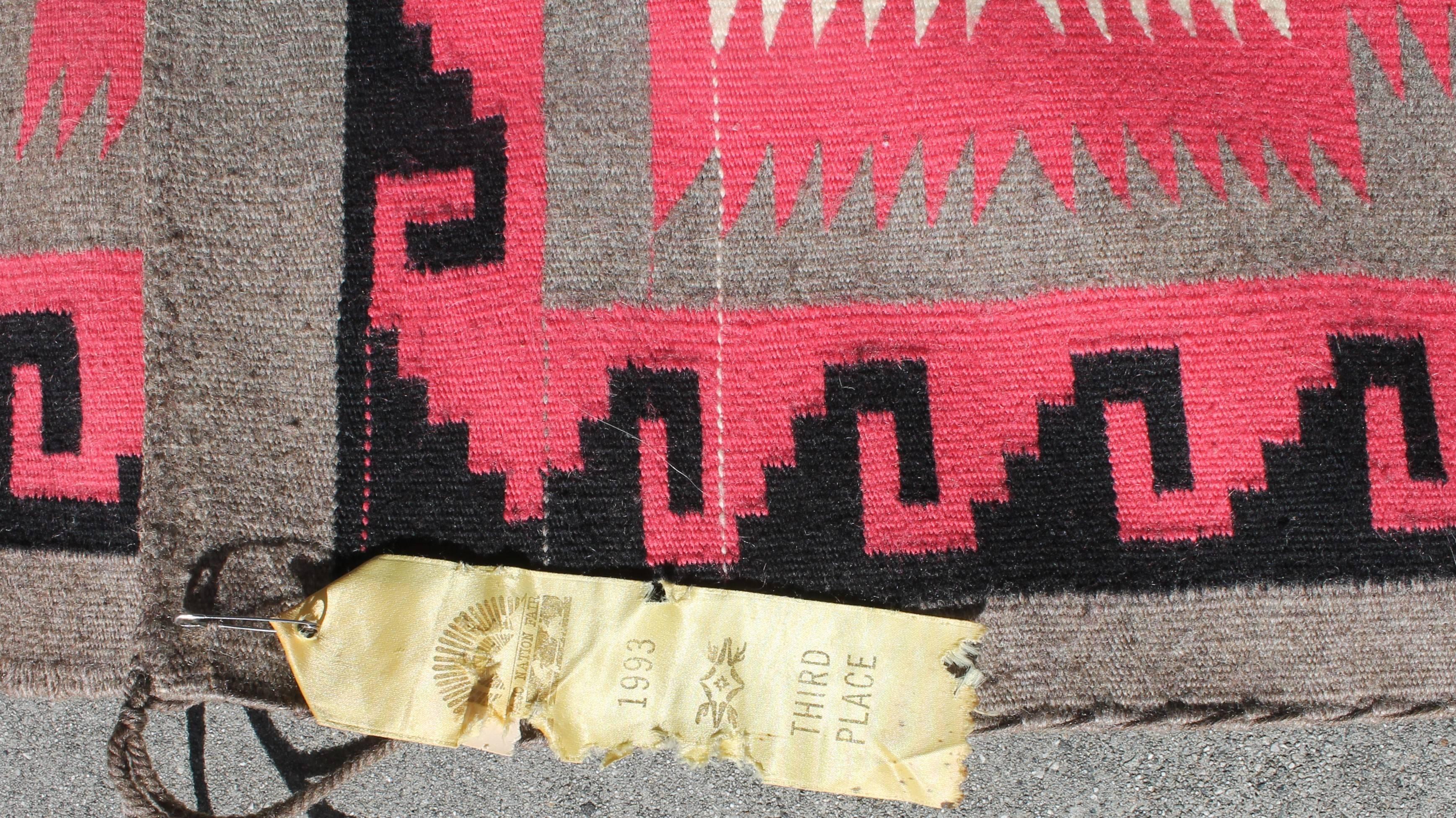 Wool Navajo Indian Weaving Storm Pattern Rug For Sale