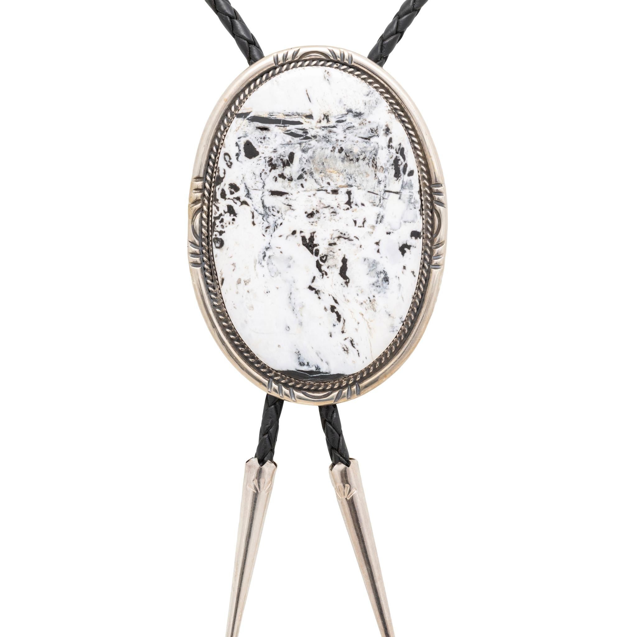Oval Cut Navajo White Buffalo Turquoise Bolo For Sale