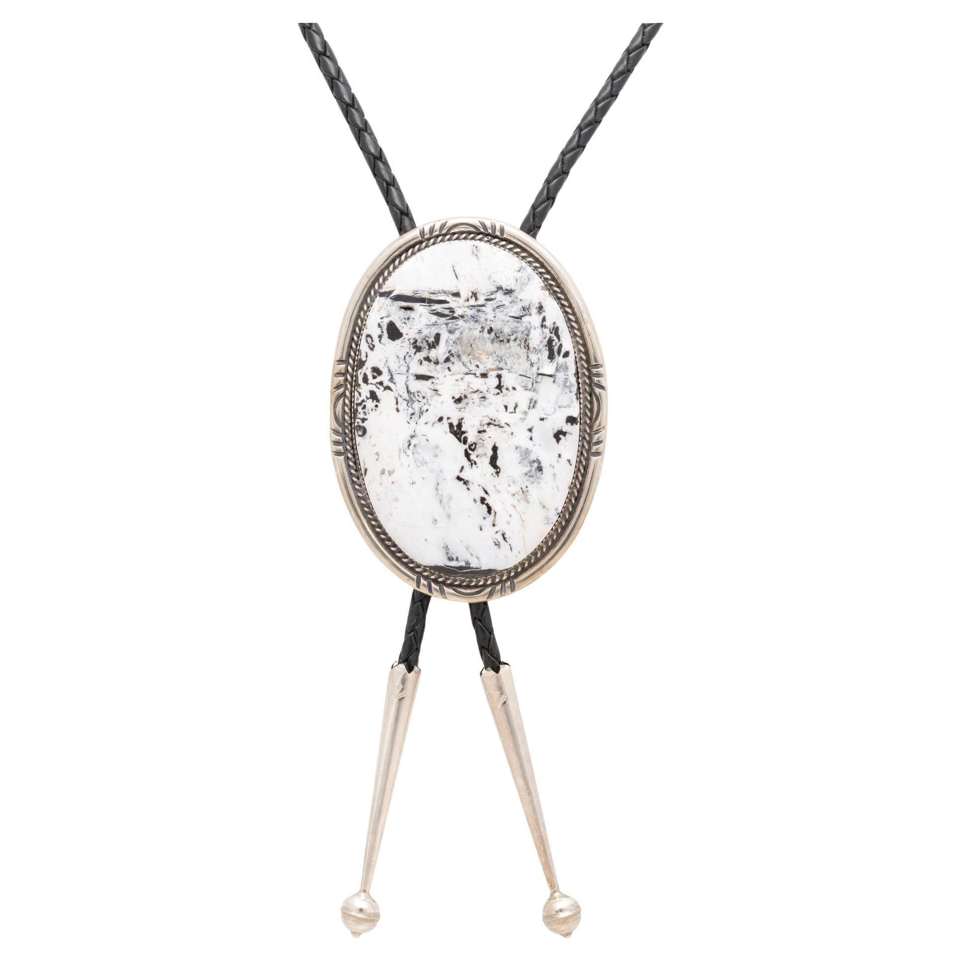 Navajo White Buffalo Turquoise Bolo For Sale