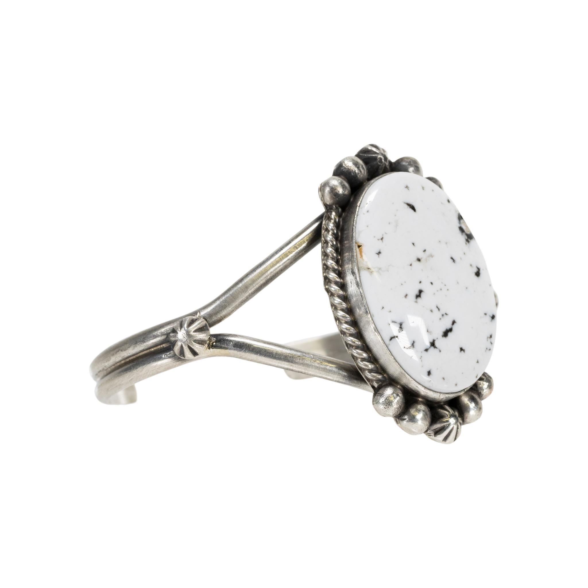 Oval Cut Navajo White Buffalo Turquoise Bracelet For Sale