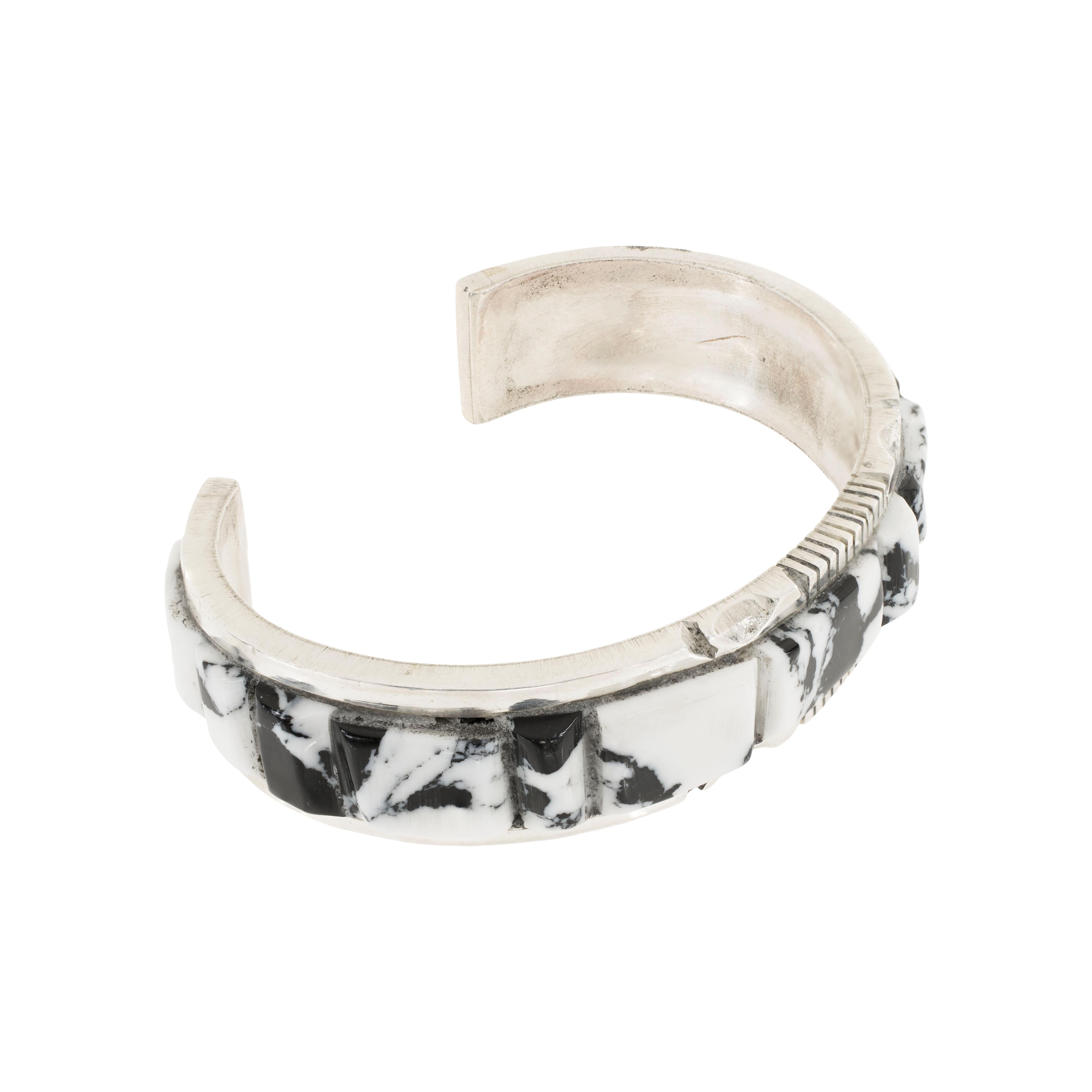 Women's or Men's Navajo White Buffalo Turquoise Bracelet For Sale