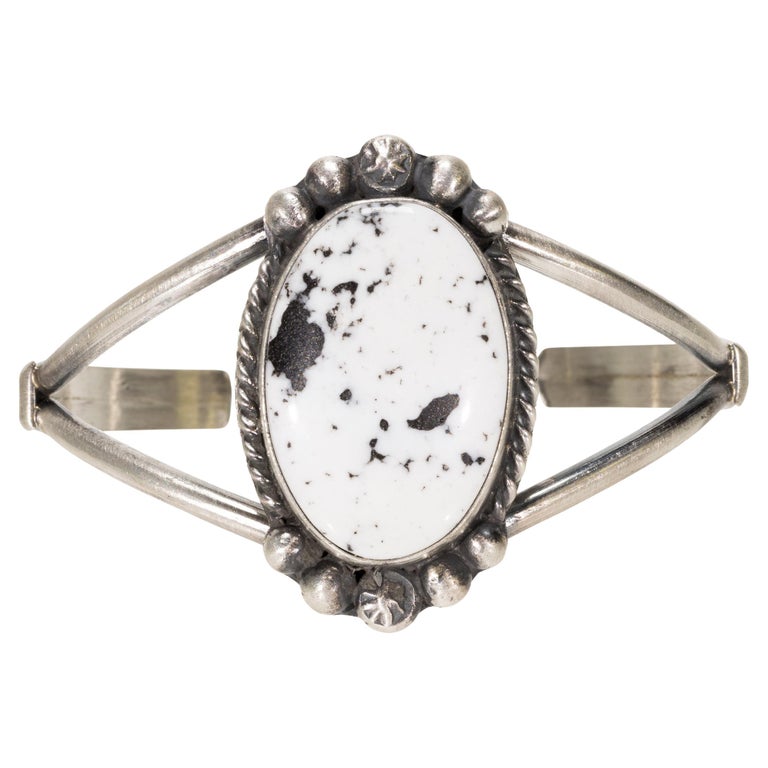 Navajo White Buffalo Turquoise Bracelet For Sale