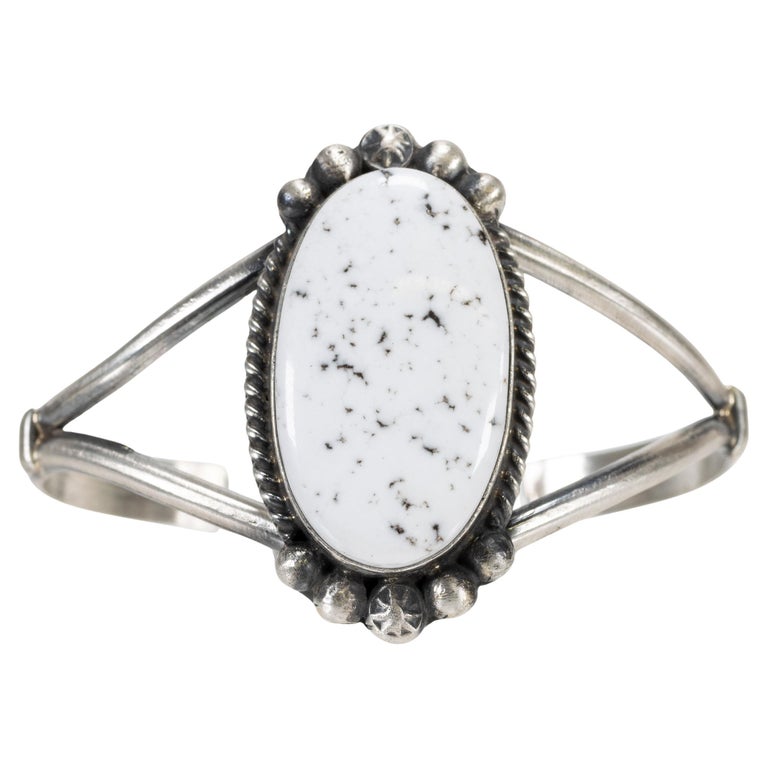 Navajo White Buffalo Turquoise Cuff Bracelet For Sale at 1stDibs