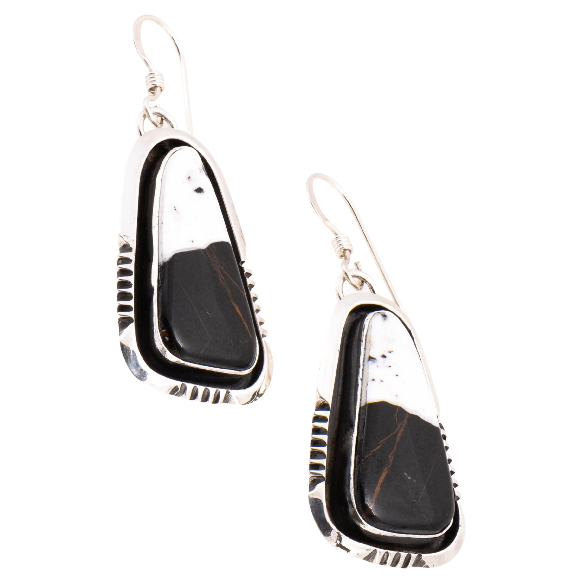 Boucles d'oreilles pendantes Navajo White Buffalo Turquoise