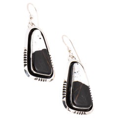 Navajo White Buffalo Turquoise Dangle Earrings