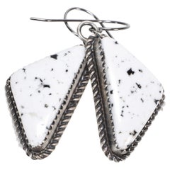 Navajo White Buffalo Turquoise Dangle Earrings