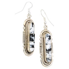 Navajo White Buffalo Turquoise Dangle Earrings