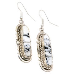 Navajo White Buffalo Turquoise Dangle Earrings