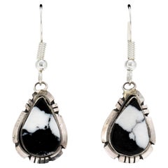 Navajo White Buffalo Turquoise Dangle Earrings