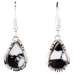 Navajo White Buffalo Turquoise Dangle Earrings