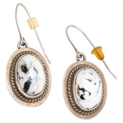 Navajo White Buffalo Turquoise Dangle Earrings