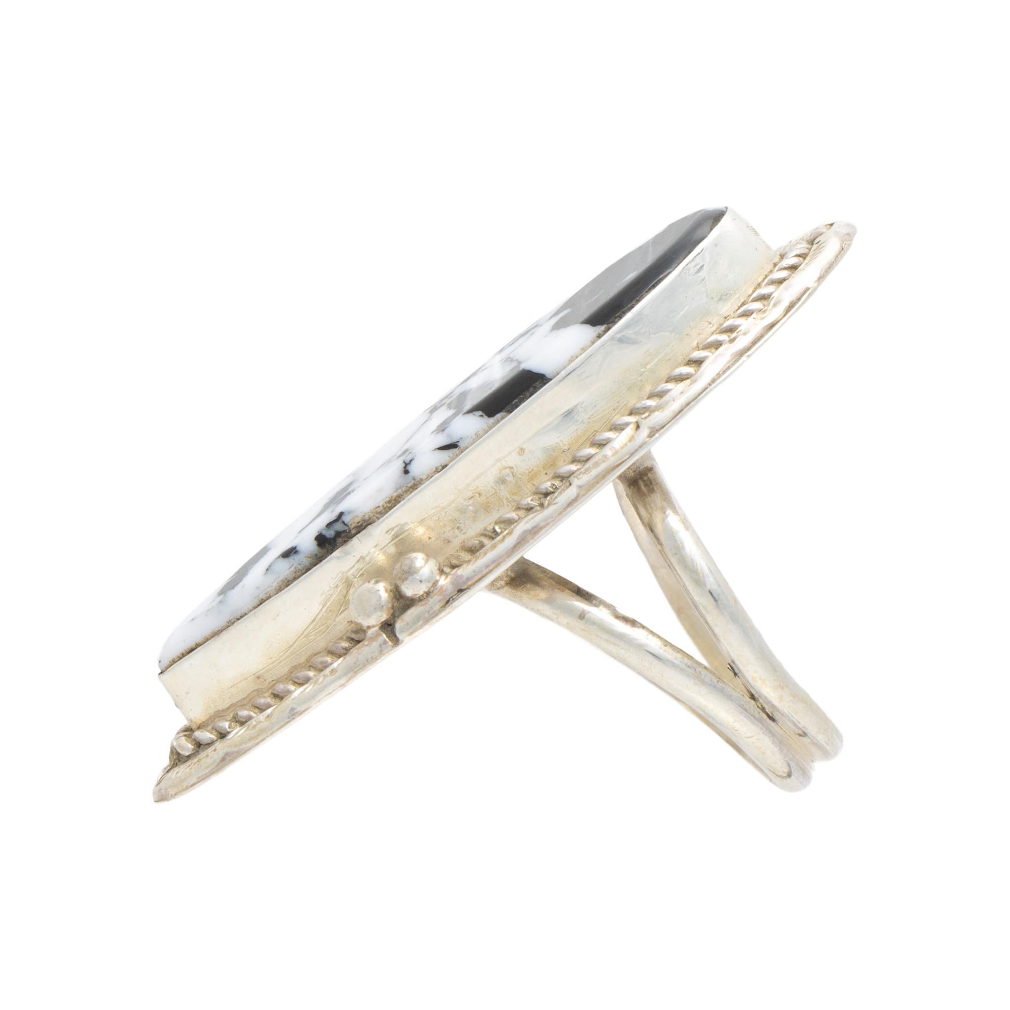 Pear Cut Navajo White Buffalo Turquoise Ring For Sale