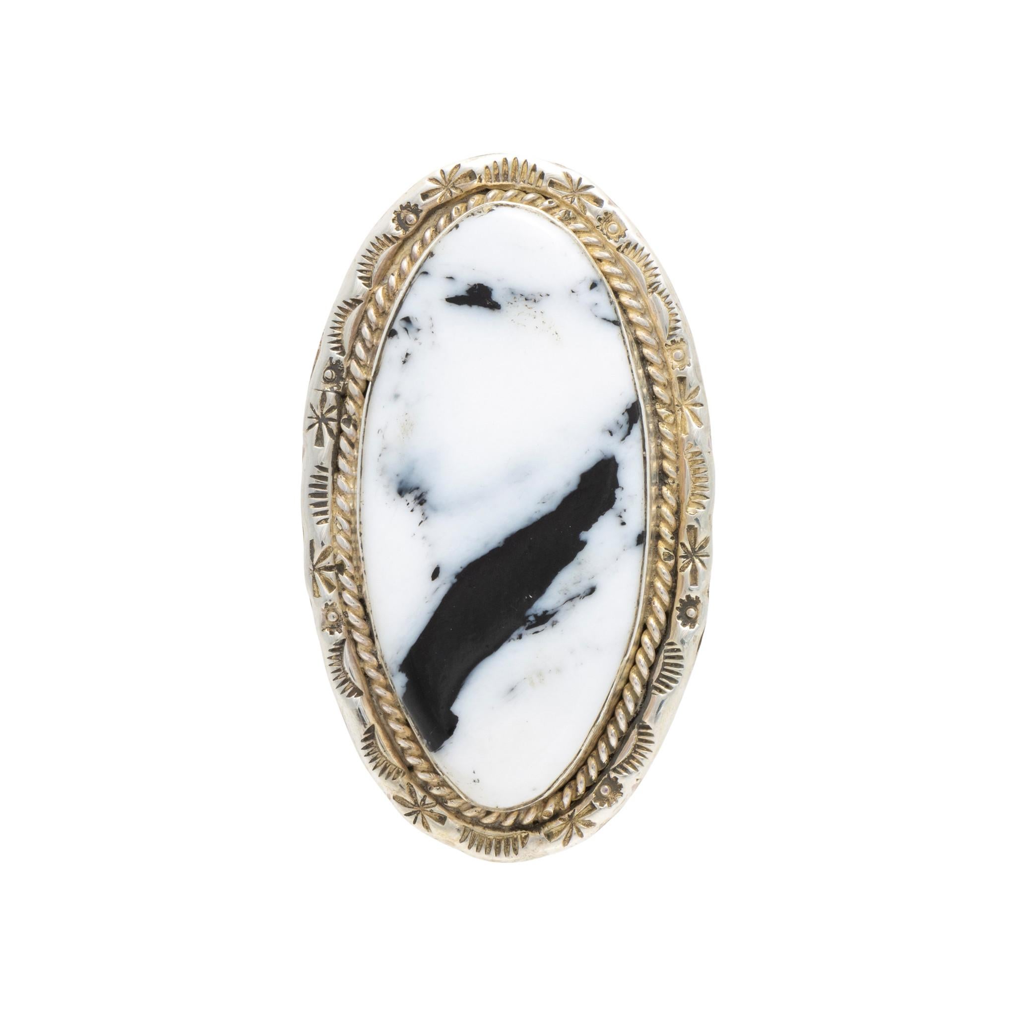 Oval Cut Navajo White Buffalo Turquoise Ring For Sale