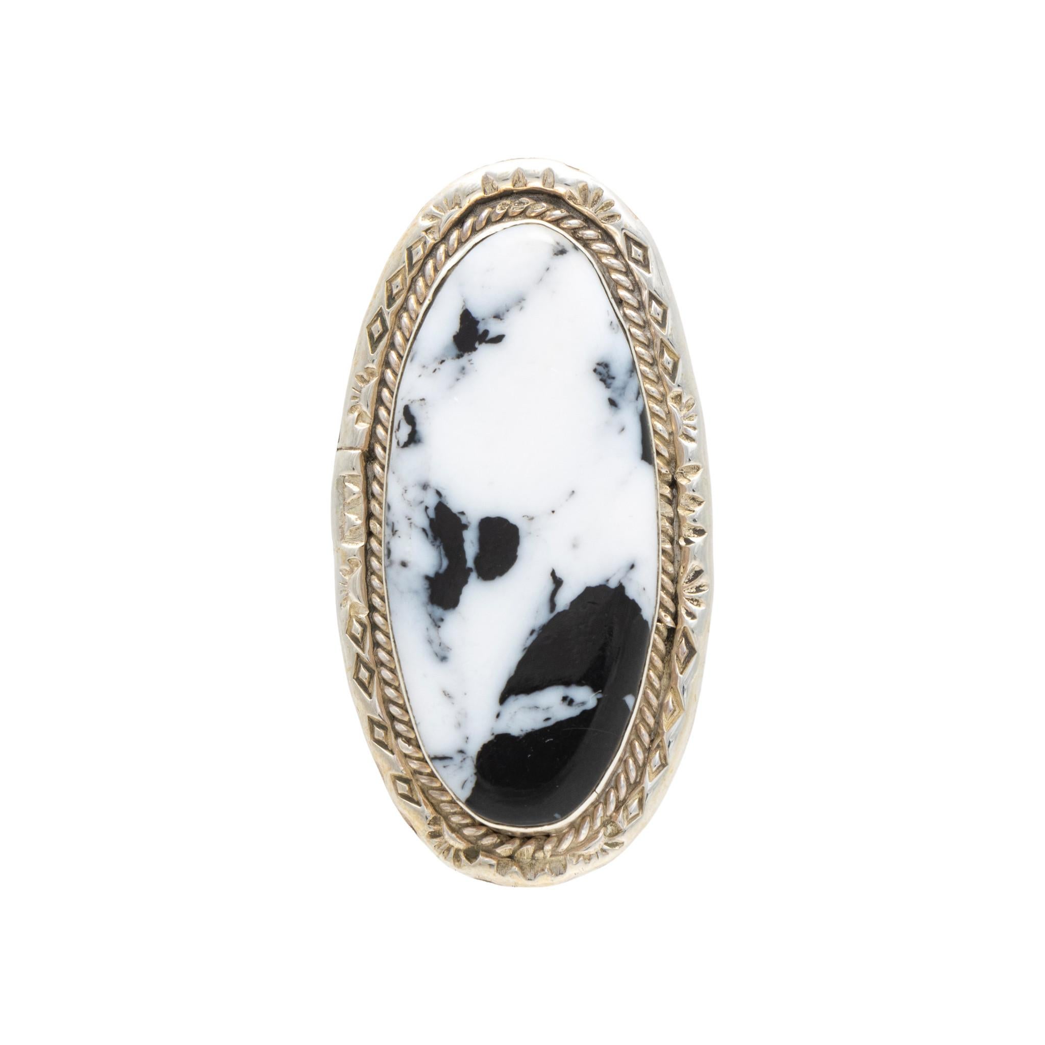 Oval Cut Navajo White Buffalo Turquoise Ring For Sale