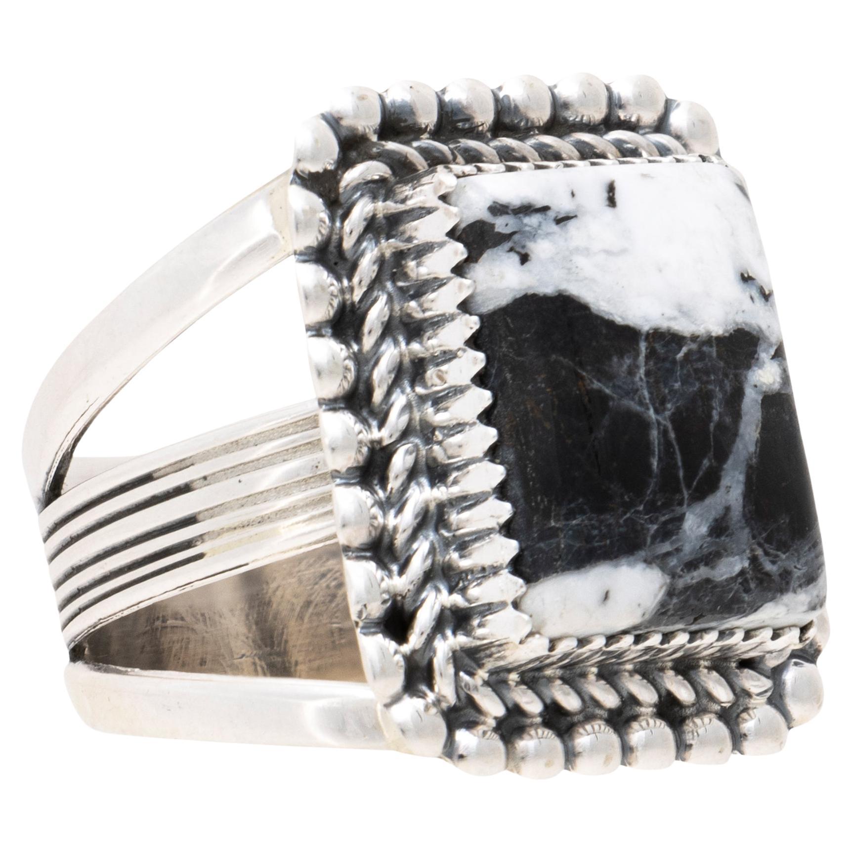 Navajo White Buffalo Turquoise Ring