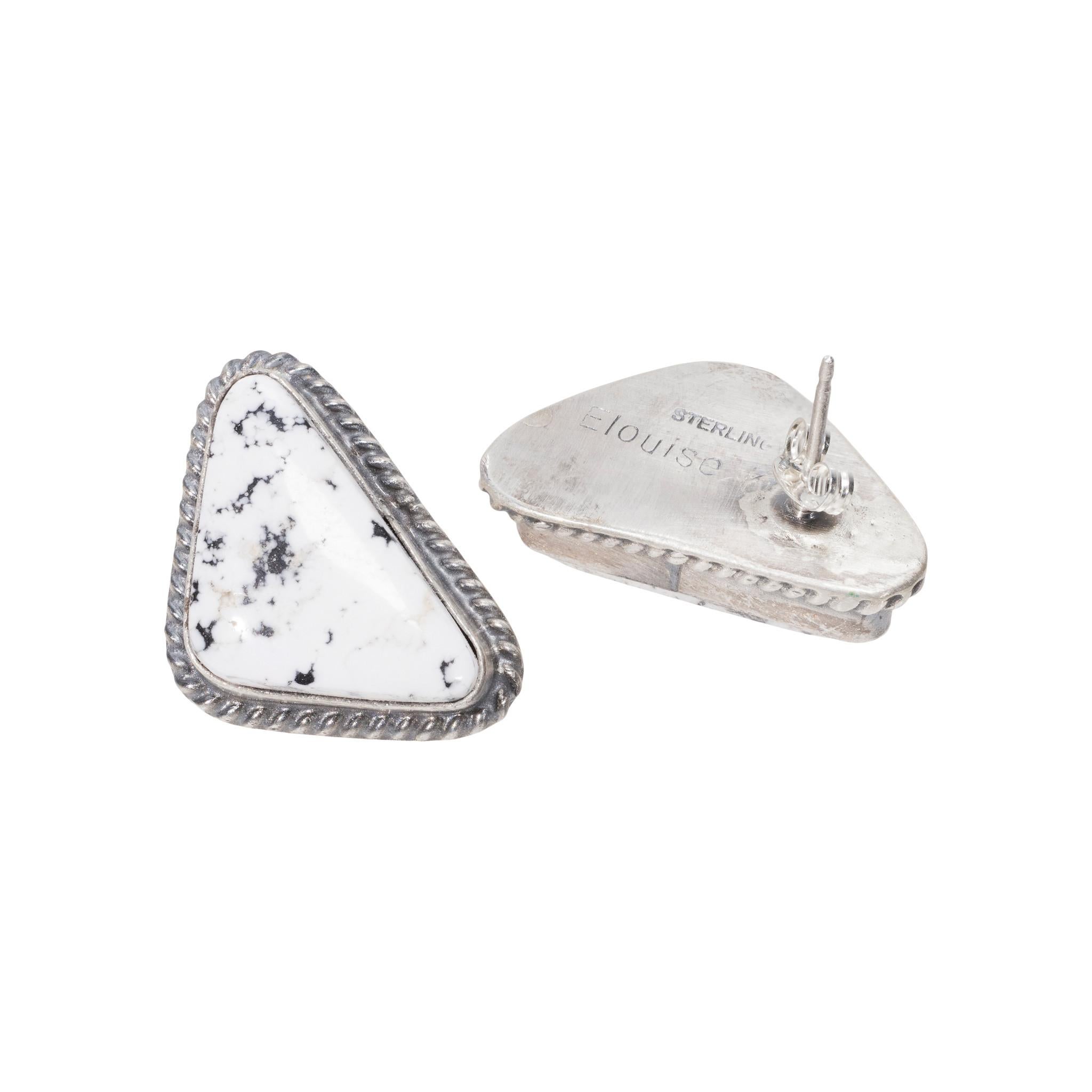 Navajo Weißer Büffel-Türkis Ohrstecker (Alteuropäischer Brillantschliff) im Angebot