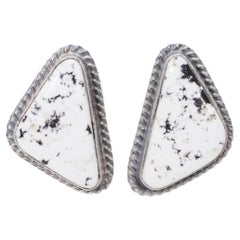 Navajo White Buffalo Turquoise Stud Earrings