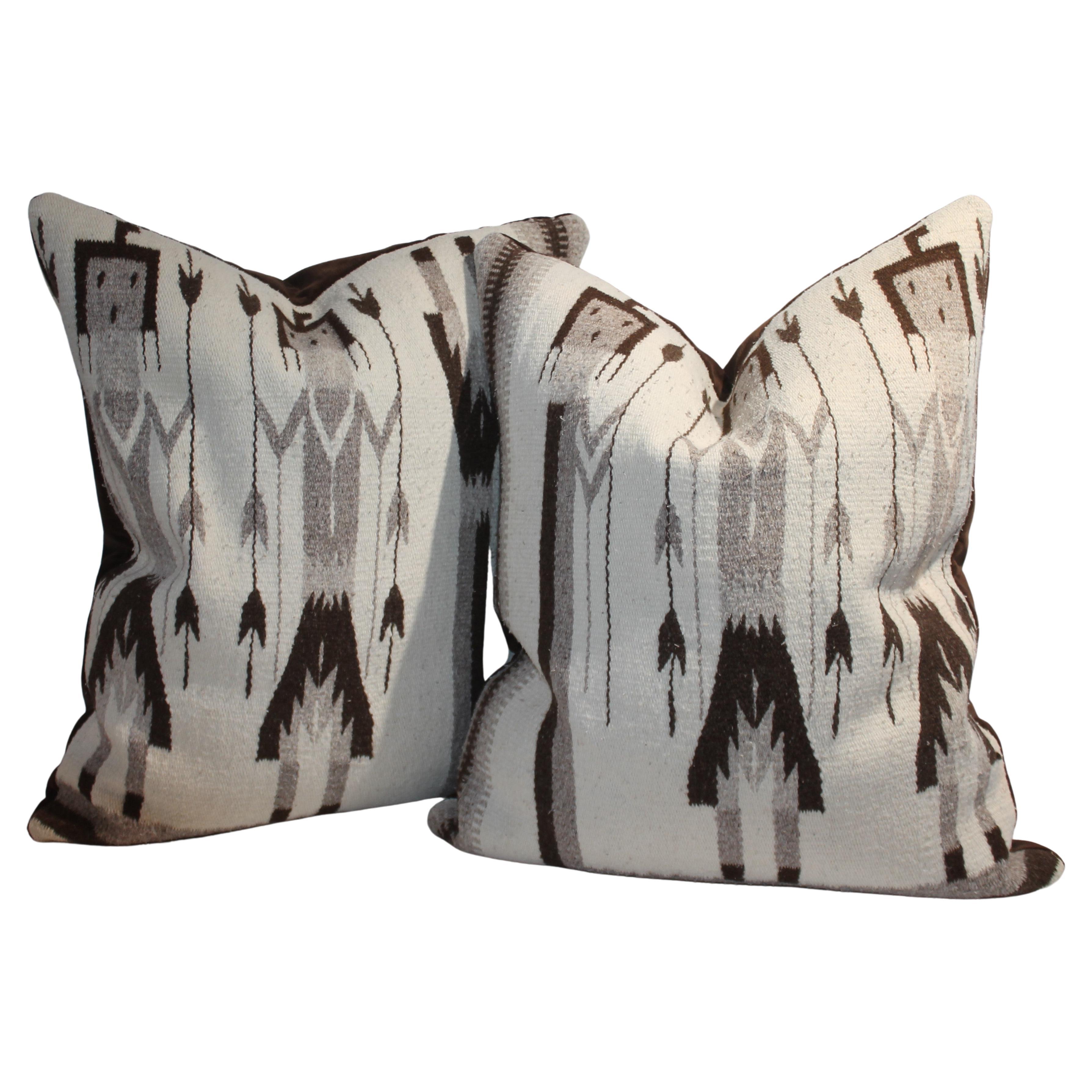 Navajo Yei Indian Weaving Pillows, Pair For Sale